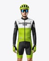 Man Wearing Cycling Jersey and Bib Shorts Mockup