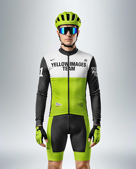 Man Wearing Cycling Jersey and Bib Shorts Mockup