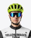 Man Wearing Cycling Jersey and Bib Shorts Mockup