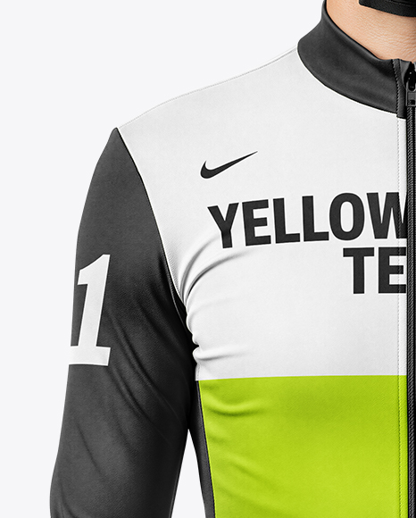 Man Wearing Cycling Jersey and Bib Shorts Mockup