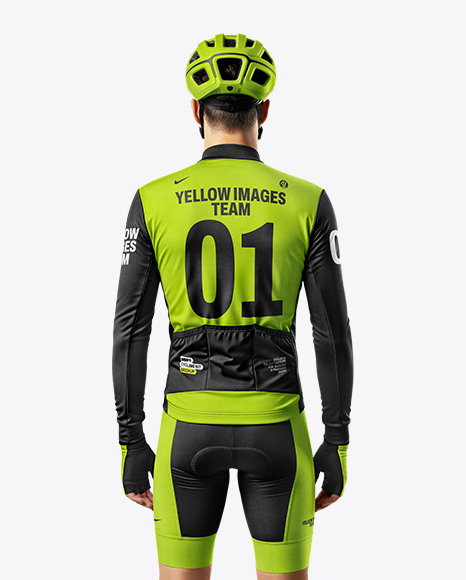 Man Wearing Cycling Jersey and Bib Shorts Mockup