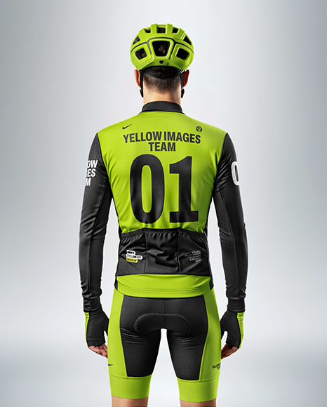 Man Wearing Cycling Jersey and Bib Shorts Mockup