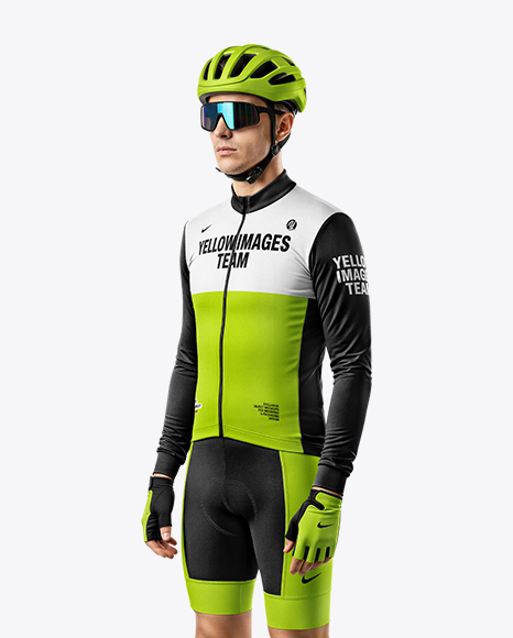Man Wearing Cycling Jersey and Bib Shorts Mockup