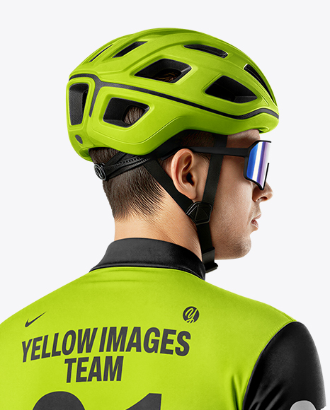 Man Wearing Cycling Jersey and Bib Shorts Mockup