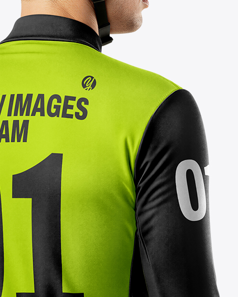 Man Wearing Cycling Jersey and Bib Shorts Mockup