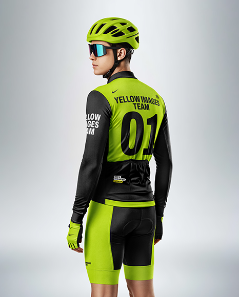 Man Wearing Cycling Jersey and Bib Shorts Mockup