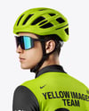 Man Wearing Cycling Jersey and Bib Shorts Mockup