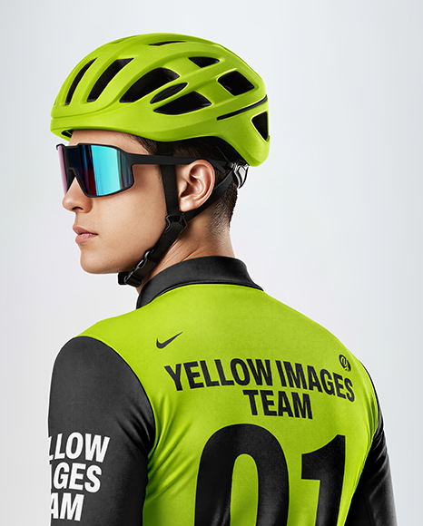 Man Wearing Cycling Jersey and Bib Shorts Mockup