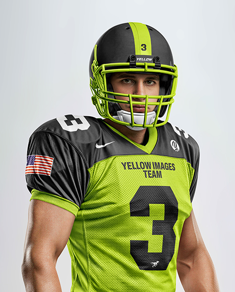 Man Wearing Full American Football Kit Mockup