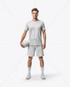 Man Wearing Full Handball Kit with Ball Mockup