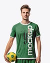 Man Wearing Full Handball Kit with Ball Mockup