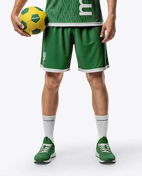 Man Wearing Full Handball Kit with Ball Mockup
