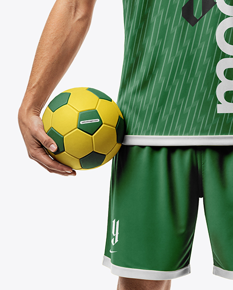 Man Wearing Full Handball Kit with Ball Mockup
