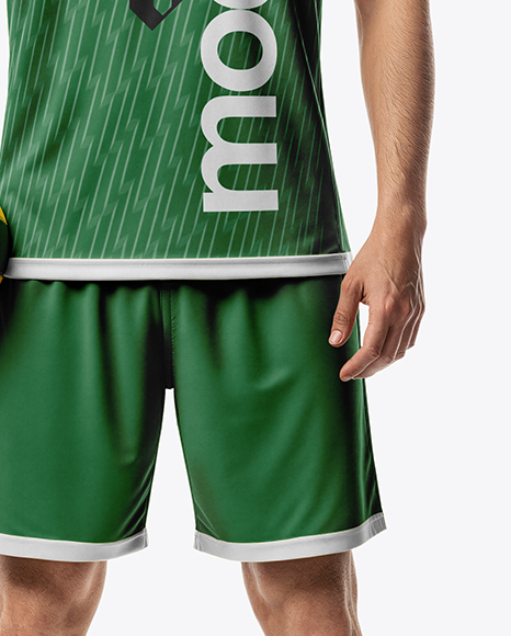 Man Wearing Full Handball Kit with Ball Mockup