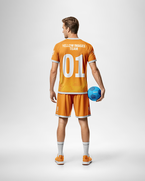 Man Wearing Full Handball Kit with Ball Mockup