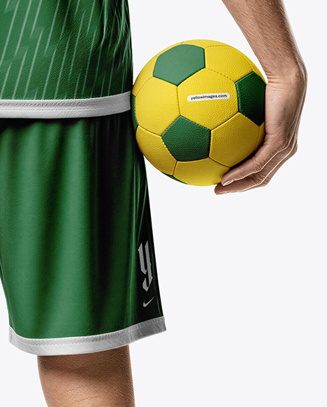 Man Wearing Full Handball Kit with Ball Mockup