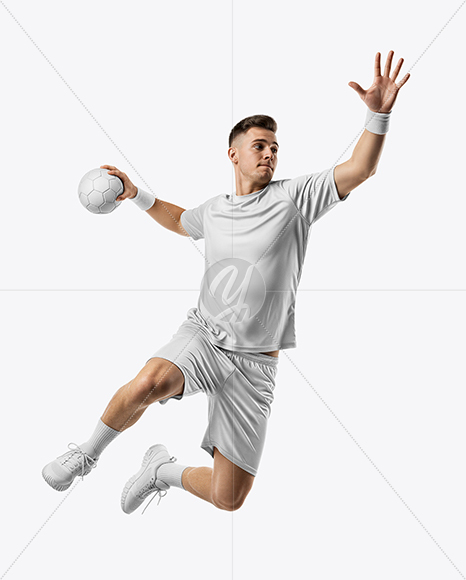 Man Wearing Full Handball Kit with Ball Mockup