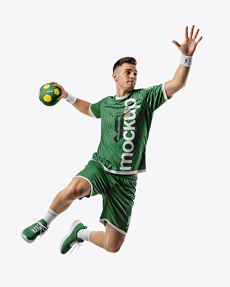 Man Wearing Full Handball Kit with Ball Mockup
