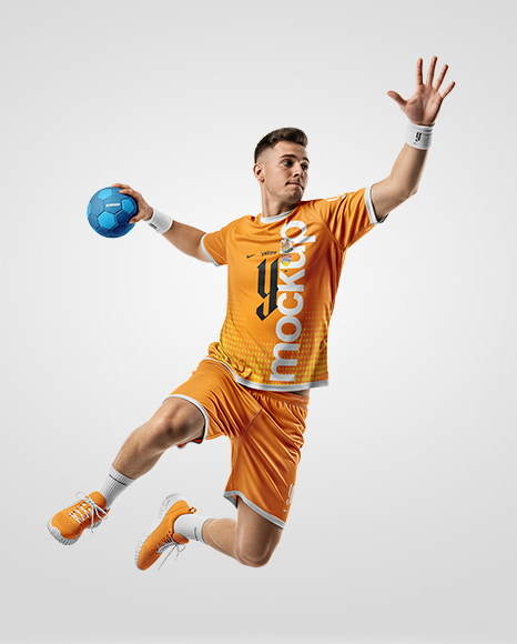 Man Wearing Full Handball Kit with Ball Mockup