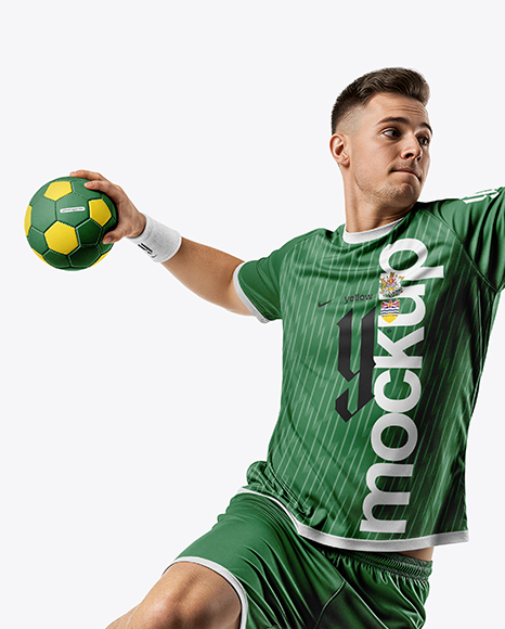 Man Wearing Full Handball Kit with Ball Mockup