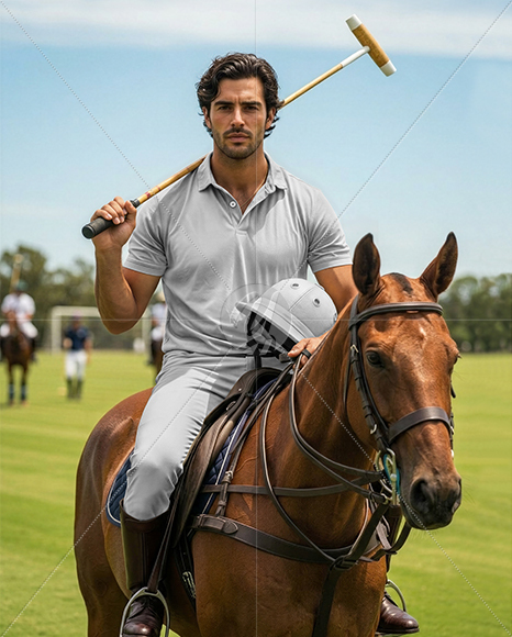 Man Wearing Full Polo Kit on Horse Mockup