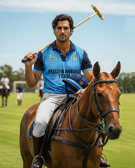 Man Wearing Full Polo Kit on Horse Mockup - PSD Mockups