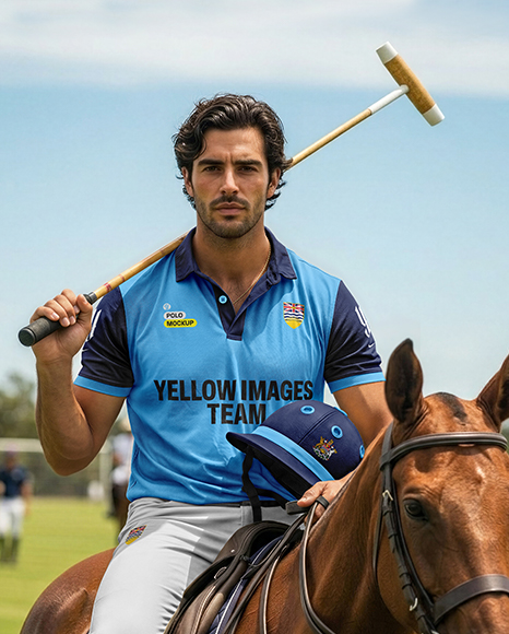 Man Wearing Full Polo Kit on Horse Mockup
