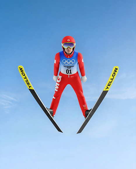 Man Wearing Full Ski Jumping Kit Mockup - PSD Mockups