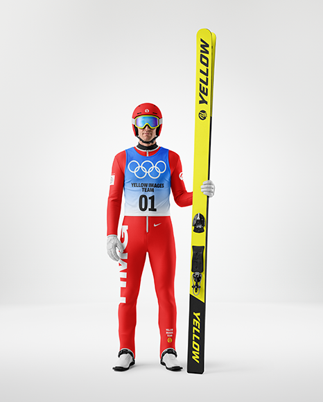 Man Wearing Full Ski Jumping Kit Mockup