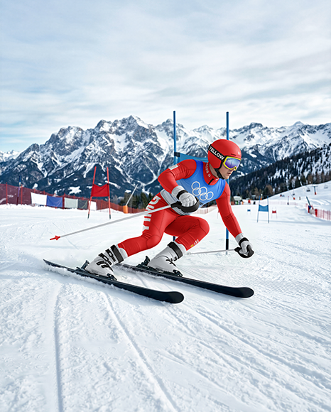 Man Wearing Full Slalom Ski Kit Mockup