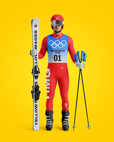 Man Wearing Full Slalom Ski Kit Mockup