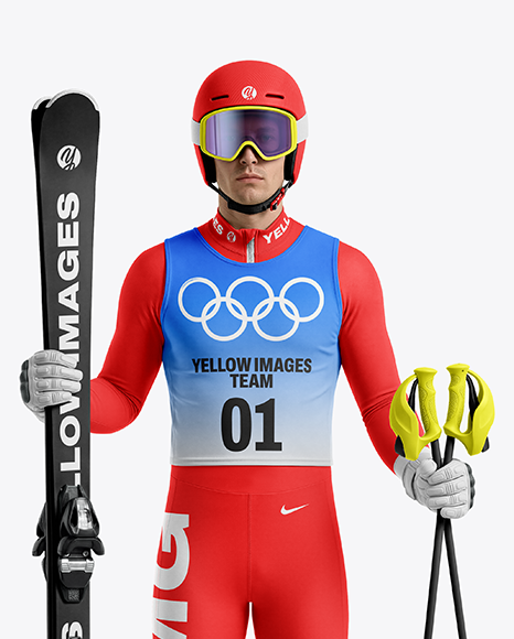 Man Wearing Full Slalom Ski Kit Mockup