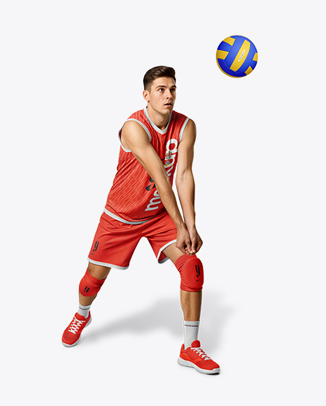 Man Wearing Full Volleyball Kit with Ball Mockup