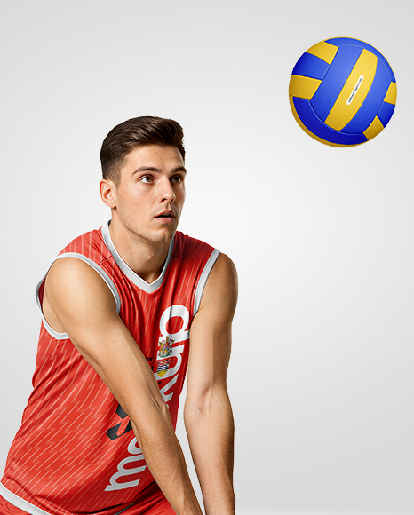 Man Wearing Full Volleyball Kit with Ball Mockup