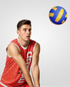 Man Wearing Full Volleyball Kit with Ball Mockup