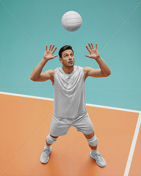 Man Wearing Full Volleyball Kit with Ball Mockup
