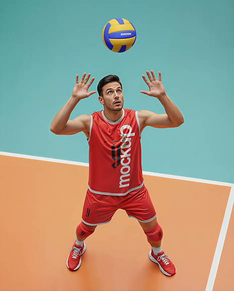Man Wearing Full Volleyball Kit with Ball Mockup
