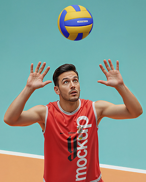 Man Wearing Full Volleyball Kit with Ball Mockup