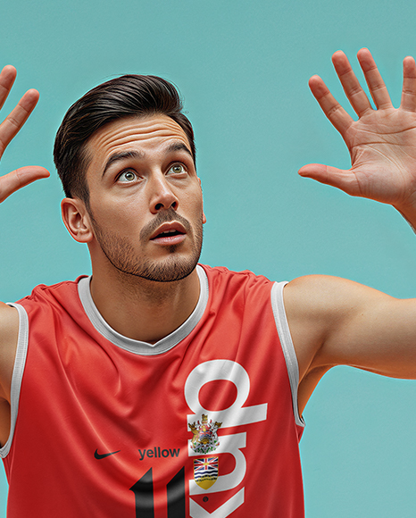 Man Wearing Full Volleyball Kit with Ball Mockup