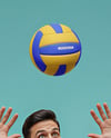 Man Wearing Full Volleyball Kit with Ball Mockup
