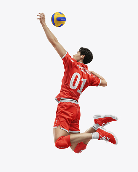 Man Wearing Full Volleyball Kit with Ball Mockup - PSD Mockups