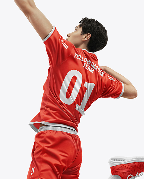Man Wearing Full Volleyball Kit with Ball Mockup