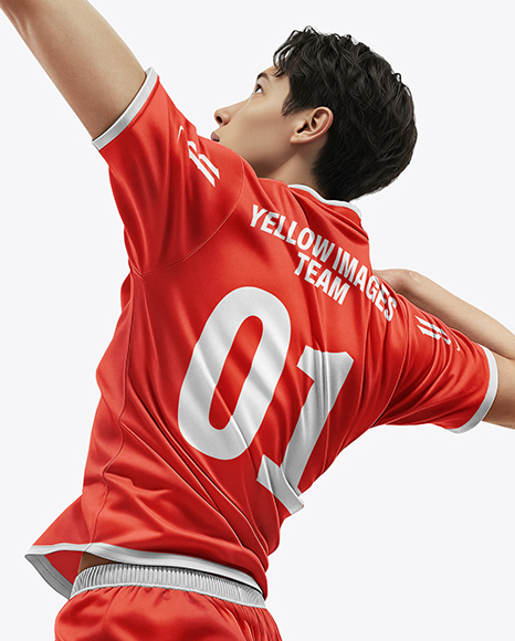 Man Wearing Full Volleyball Kit with Ball Mockup
