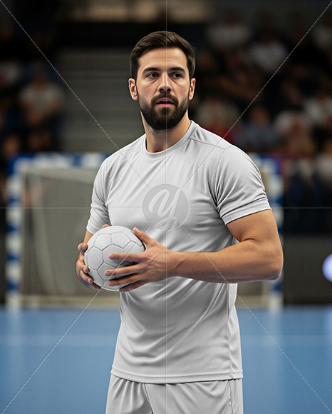 Man Wearing Handball Kit with Ball Mockup