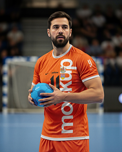 Man Wearing Handball Kit with Ball Mockup