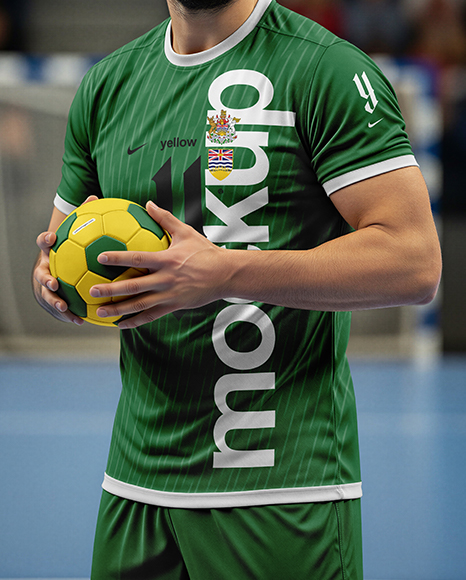 Man Wearing Handball Kit with Ball Mockup