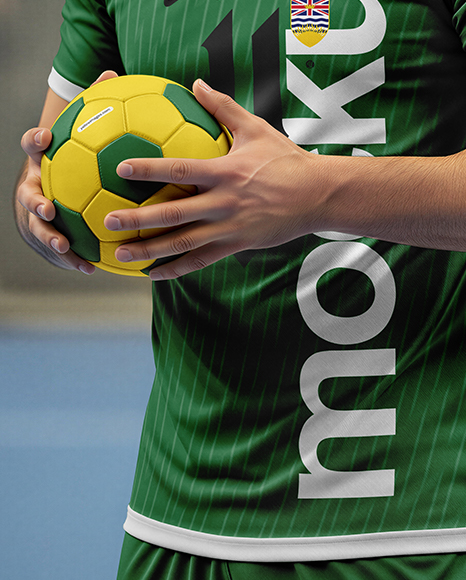 Man Wearing Handball Kit with Ball Mockup