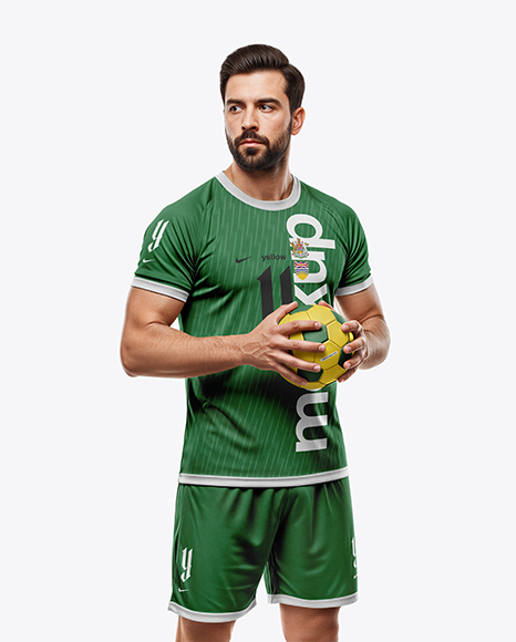 Man Wearing Handball Kit with Ball Mockup