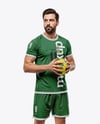 Man Wearing Handball Kit with Ball Mockup