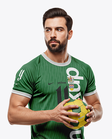 Man Wearing Handball Kit with Ball Mockup